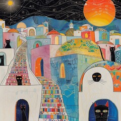 Cats in a Greece landscape
