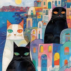Cats in a Greece landscape