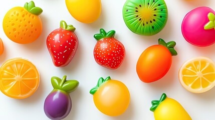 Naklejka premium A set of squishy stress-relief toys shaped like fruits with vibrant colors