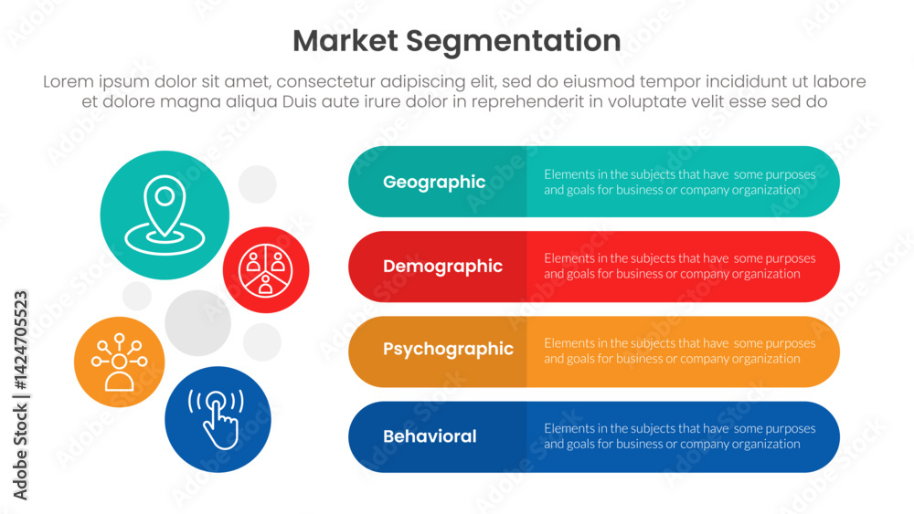 Poster market segmentation framework analysis infographic 4 point stage template with round rectangle box a