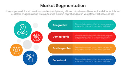 market segmentation framework analysis infographic 4 point stage template with round rectangle box and circle combination vertical direction for slide presentation