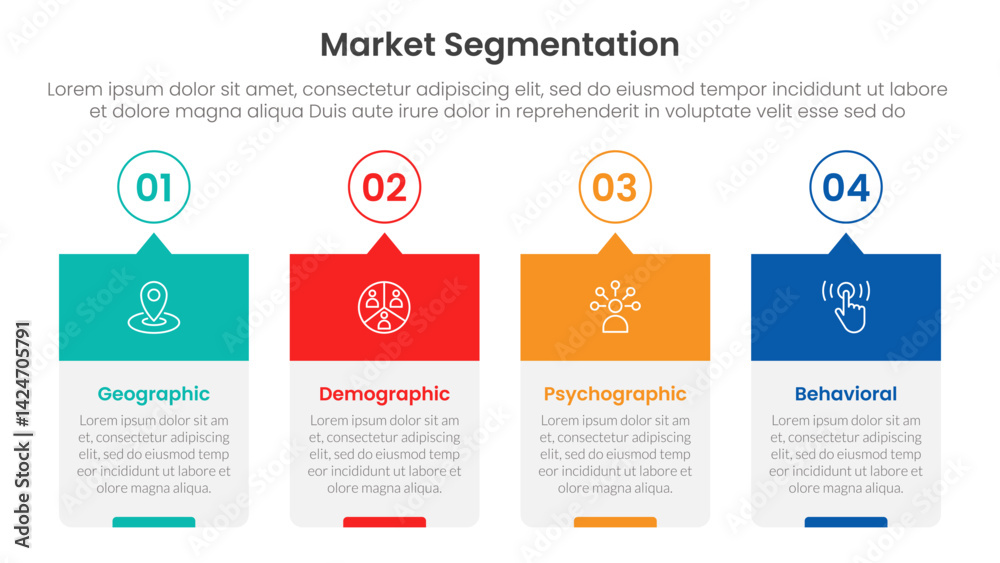 Poster market segmentation framework analysis infographic 4 point stage template with for slide presentatio