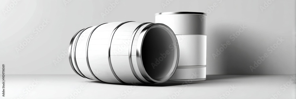 Poster Glossy Barrel With Clean Label Mockup Displaying Shadows and Reflections on a Minimalist Background
