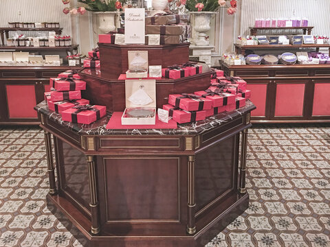 Interior of The Demel, famous pastry shop and chocolaterie established in 1786 in Vienna. The company bears the title of a Purveyor to the Imperial and Royal Court up to today. Austria, 2019