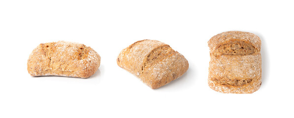 Brown rye bun, square gluten free bread, whole grain healthy breakfast bread