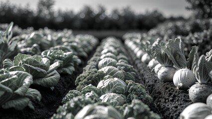 Rows of Organic Vegetables Growing in a Lush Garden Landscape
