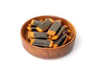 Senbei isolated, kaki no tane rice crackers, japanese crispy snack, sembei, okaki with wasabi, nori