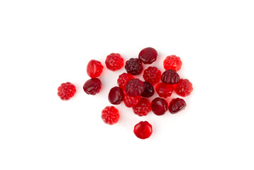 Fruit gummy candy pile isolated, vegan chewing marmalade pills, jelly gumdrops heap