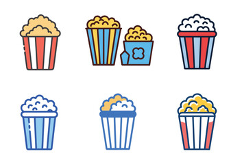 Popcorn icon Set, Popcorn Colorful vector Design