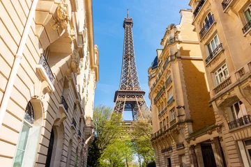Selbstklebende Fototapeten Eiffelturm Eiffel tower seen from Buenos-Ayres street, Paris, France  © Mistervlad