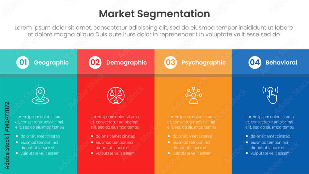 Poster market segmentation framework analysis infographic 4 point stage template with fullpage table box wi