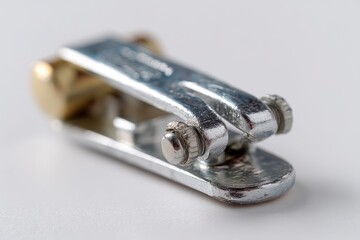 Close-up of a Polished Metal Clamp: Industrial Design Aesthetic