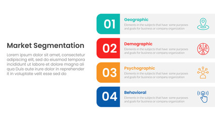 market segmentation framework analysis infographic 4 point stage template with round rectangle box on right layout for slide presentation