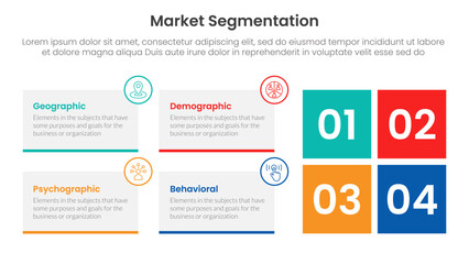 market segmentation framework analysis infographic 4 point stage template with rectangle box container and square shape for slide presentation
