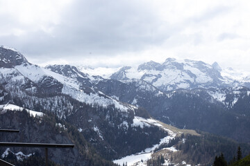 Fototapeta premium View of the snow-capped Alps mountains.