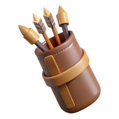 a quiver containing a bundle of simple feathered arrows , medieval game 3d icon