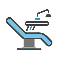 Minimalist dental chair icon, blue and gray design