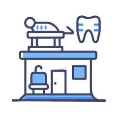 Dental clinic icon, dentistry building vector with equipment