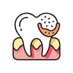 Cartoon decayed tooth icon isolated on black background
