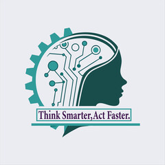 Futuristic Female Head with Circuit Brain and Gear Wheel – AI and Technology Concept.