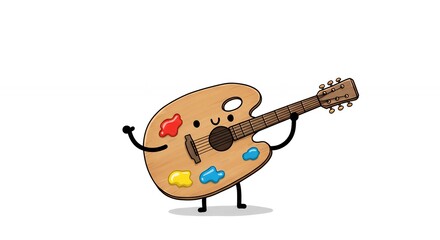 Cartoon guitar art palette illustration for music creativity advertising concept