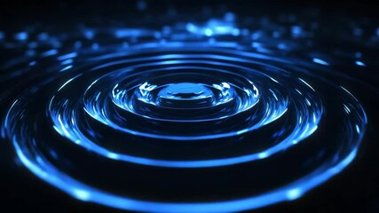 Concentric abstract water ripples spreading in slow motion with blue lighting - Powered by Adobe