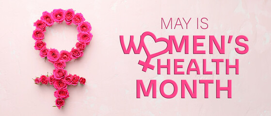 Symbol of woman made of rose flowers on color background. Concept of feminism