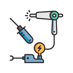Medical Equipment Illustration: Syringe, Laser, and Power Source