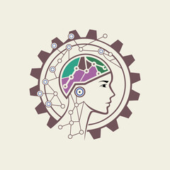 Artificial Intelligence Head with Circuit and Gear Elements – Tech Innovation Concept