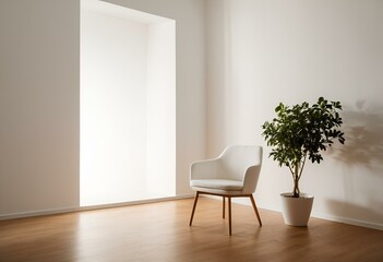fototapety, obrazy empty room with armchair and potted plant