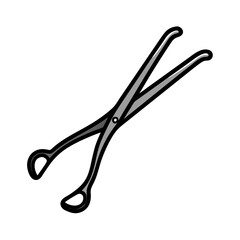 Isolated gray surgical scissors on black background illustration