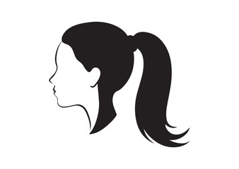 Female fashion hairstyle woman head with haircut ponytail silhouette Vector Icon Design
