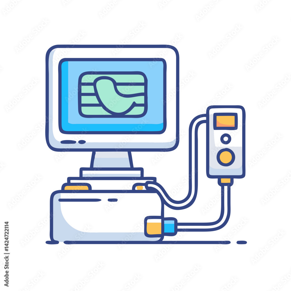 Poster retro computer system icon with peripheral device