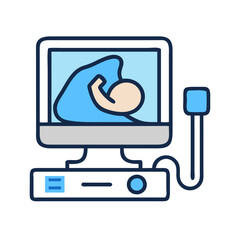 Sonogram machine icon with image of baby inside