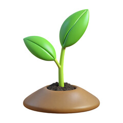 young sapling planted in a small patch of dirt , medieval game 3d icon