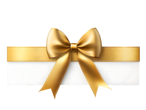 White gift voucher with gold ribbon and bow. Discount coupon. Isolated on white and transparent background, png
