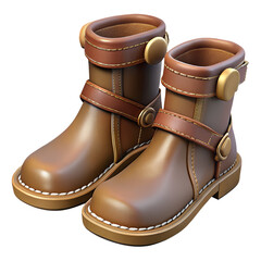 medieval leather boots with stitched seams and worn soles, mid-brown color , medieval game 3d icon