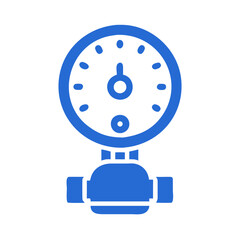 Blue industrial pressure gauge meter isolated on black