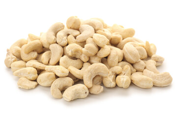 Heap of tasty cashew nuts isolated on white background