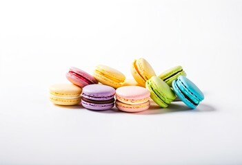 Obraz premium A row of colorful macarons lined up on a white surface.