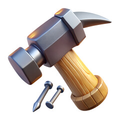 hammer and nails , medieval game 3d icon