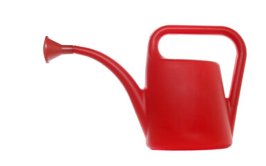  red watering can for gardening, isolated on white background