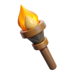torch made from a stick, primitive survival spear with a sharpened stick, , medieval game 3d icon