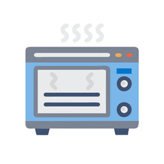 Cartoon convection oven, hot kitchen appliance on black background