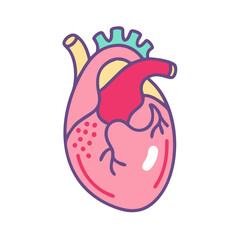 Cute Cartoon Heart Anatomy Illustration on Black Background