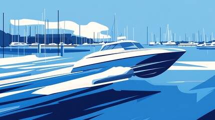 Obraz premium Speedboat Marina Blue Waterscape.