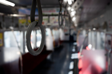 Passenger hanging strap and ring on the train