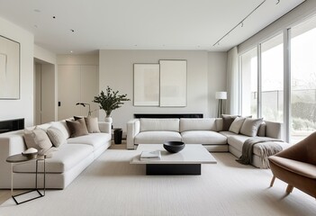 Fototapeta premium A living room filled with furniture and a fire place.