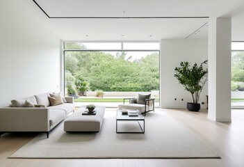 Fototapeta premium A living room filled with furniture and a large window.
