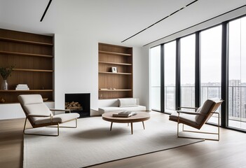 Fototapeta premium A living room filled with furniture and a large window.